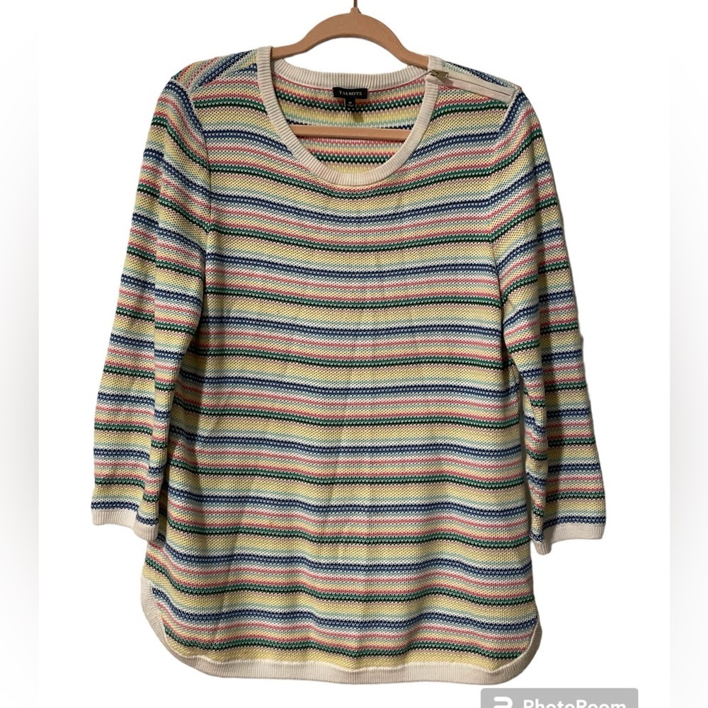 Talbots size M multi color sweater cotton/rayon blend lightweight. K - Picture 2 of 8